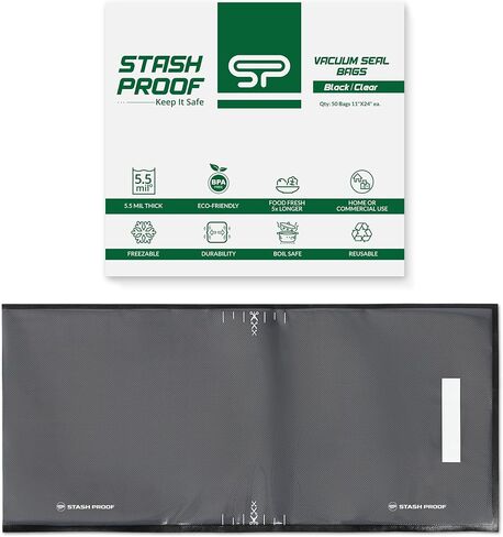 Vacuum Seal Bags 11" x 24" (50 Count) 5.5 Mil (Black & Clear) BPA Free Precut Heavy-Duty Commercial Grade Sealer Bags, Food Saver, Sous Vide, Meal Prep, Freezer Storage & Food Preservation in Kuwait