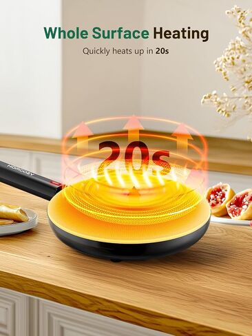 Electric Crepe Maker Machine, Homcozy Instant Crepe Maker with Handle, 8 Inch Non-Stick Coating Crepe Pan, Auto Temperature Control for Crepes, Pancakes, Bacon, Tortilla in Kuwait