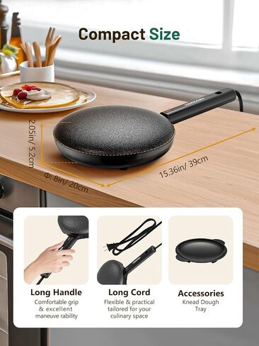 Electric Crepe Maker Machine, Homcozy Instant Crepe Maker with Handle, 8 Inch Non-Stick Coating Crepe Pan, Auto Temperature Control for Crepes, Pancakes, Bacon, Tortilla in Kuwait
