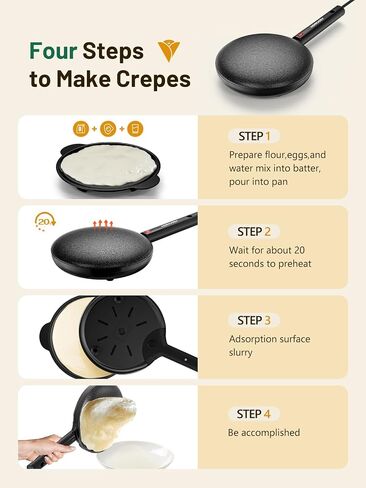 Electric Crepe Maker Machine, Homcozy Instant Crepe Maker with Handle, 8 Inch Non-Stick Coating Crepe Pan, Auto Temperature Control for Crepes, Pancakes, Bacon, Tortilla in Kuwait