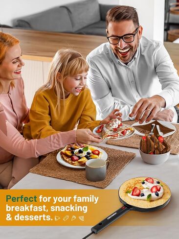 Electric Crepe Maker Machine, Homcozy Instant Crepe Maker with Handle, 8 Inch Non-Stick Coating Crepe Pan, Auto Temperature Control for Crepes, Pancakes, Bacon, Tortilla in Kuwait