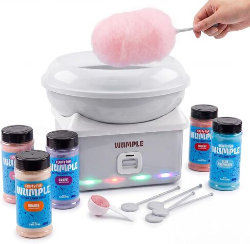 Cotton Candy Maker Machine for Kids with LED Lights – Electric Candy Machine for Kids, Quick Heat-Up, Lidded Bowl – 5-Flavor Bundle - Grey in Kuwait