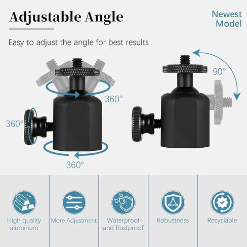 Mini Ball Heads Universal Tripod Ball Head Camera Screw Mount, 360 Degrees Rotatable Tilt with 1/4 inch Screew for Cameras Monopods Camcorder LED Light Stand, Loads to 10lbs, Black (2) in Kuwait