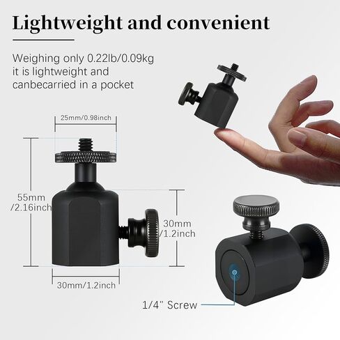Mini Ball Heads Universal Tripod Ball Head Camera Screw Mount, 360 Degrees Rotatable Tilt with 1/4 inch Screew for Cameras Monopods Camcorder LED Light Stand, Loads to 10lbs, Black (2) in Kuwait