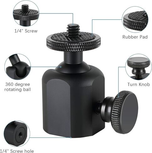 Mini Ball Heads Universal Tripod Ball Head Camera Screw Mount, 360 Degrees Rotatable Tilt with 1/4 inch Screew for Cameras Monopods Camcorder LED Light Stand, Loads to 10lbs, Black (2) in Kuwait
