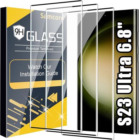 3 Pack Tempered Glass Screen Protector for Samsung Galaxy S23 Ultra 5G, HD Clear, 3D Curved, Scratch Resistant, Bubble-Free, Supports Fingerprint Unlock in Kuwait
