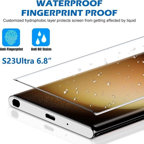3 Pack Tempered Glass Screen Protector for Samsung Galaxy S23 Ultra 5G, HD Clear, 3D Curved, Scratch Resistant, Bubble-Free, Supports Fingerprint Unlock in Kuwait
