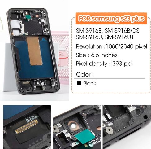 For Samsung Galaxy S23 Plus 5G Screen Replacement with Black Frame - OLED Display Assembly & Full Repair Tool Kit - Easy DIY Installation for SM-S916B - Fix Cracked/Broken Glass in Kuwait