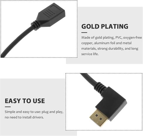 Male to Female Extension Cable Right Angle Connector for Gaming Monitor Easy Installation Construction Compatible Pc and More in Kuwait