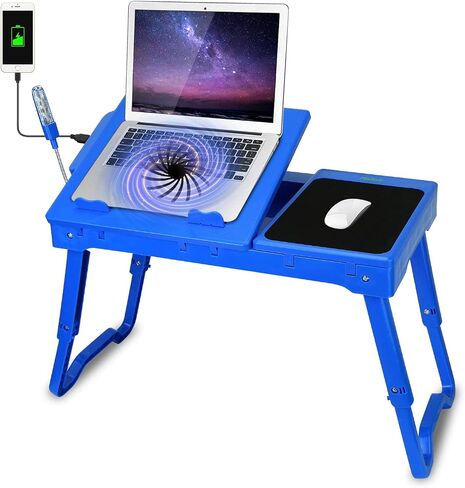 Moclever Laptop Table for Bed-Multi-Functional Laptop Bed Table Tray with Internal Cooling Fan & 2 Independent Laptop Stands-Foldable & 3 Different Height Laptop Desk-LED Lamp-4 Port USB in Kuwait