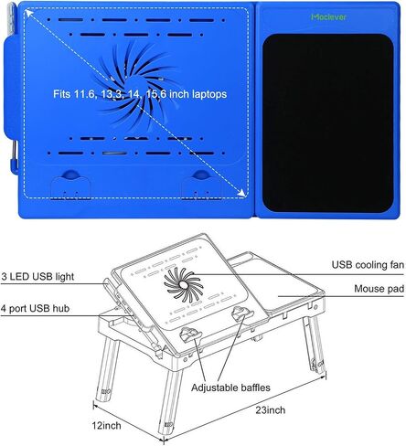 Moclever Laptop Table for Bed-Multi-Functional Laptop Bed Table Tray with Internal Cooling Fan & 2 Independent Laptop Stands-Foldable & 3 Different Height Laptop Desk-LED Lamp-4 Port USB in Kuwait