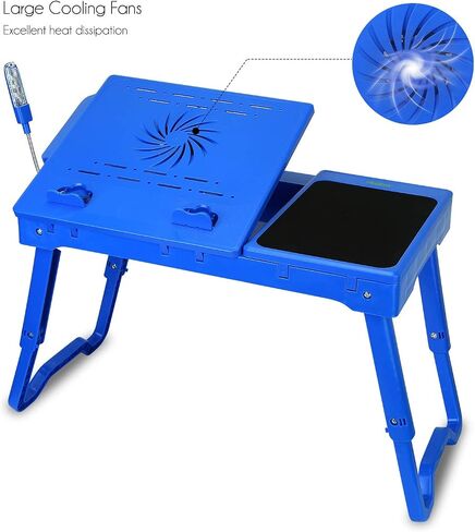 Moclever Laptop Table for Bed-Multi-Functional Laptop Bed Table Tray with Internal Cooling Fan & 2 Independent Laptop Stands-Foldable & 3 Different Height Laptop Desk-LED Lamp-4 Port USB in Kuwait