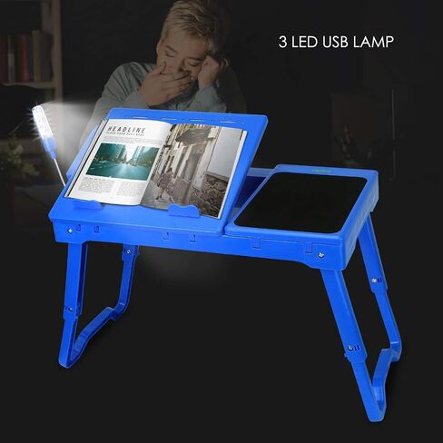 Moclever Laptop Table for Bed-Multi-Functional Laptop Bed Table Tray with Internal Cooling Fan & 2 Independent Laptop Stands-Foldable & 3 Different Height Laptop Desk-LED Lamp-4 Port USB in Kuwait