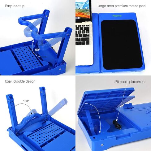 Moclever Laptop Table for Bed-Multi-Functional Laptop Bed Table Tray with Internal Cooling Fan & 2 Independent Laptop Stands-Foldable & 3 Different Height Laptop Desk-LED Lamp-4 Port USB in Kuwait