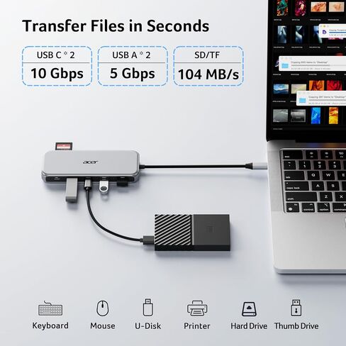 Acer Laptop Docking Station 3 Monitors, 11-in-1 USB C Docking Station in Kuwait