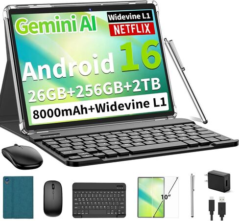 Android 16 Tablet with Keyboard - 26GB+256GB+2TB, Octa-Core(Black Case) in Kuwait