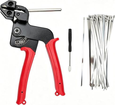 Stainless Steel Cable Tie Gun Kit – Metal Zip Tie Tool with 100 PCS 11.8 Inch 304 Stainless Steel Zip Ties, 200LBS Tensile Strength, Heavy Duty Metal Zip Tie Gun for Chain Link Fence Repair (Red) in Kuwait