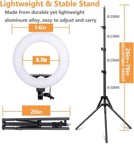 Ring Light, 14'' Dimmable Continuous Circle Lighting Kit Photography Photo Studio Light,YouTube Starter Kit for Makeup, Camera Smartphone and TIK Tok Video Shooting in Kuwait