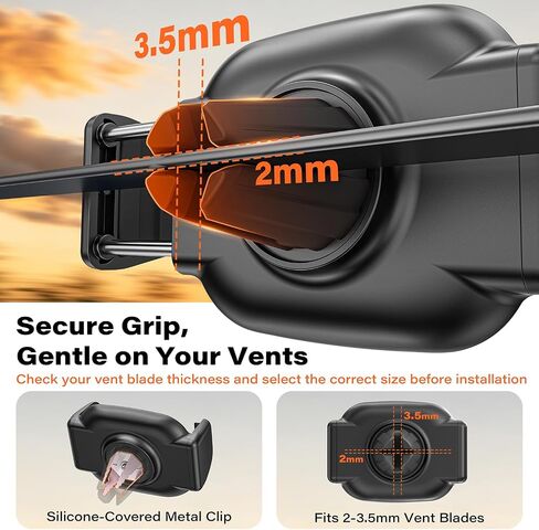 A2C Car Phone Holder for Air Vent, [One-Piece] Car Phone Mount with 360°Rotation, Strong Grip Vent Clip, One-Hand Operation, Fits Horizontal Air Vents, Cell Phone Holder for 4.7-7 Inch Smartphones in Kuwait