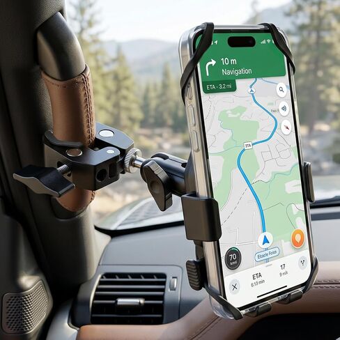 A Pillar Phone Mount Stand, Car Grab Handle Phone Holder Mount Clip Stand for Truck, Pickup, SUV, Van, Excavator, Front Loader, Jeep, Fit for iPhone Samsung and All Smartphones in Kuwait