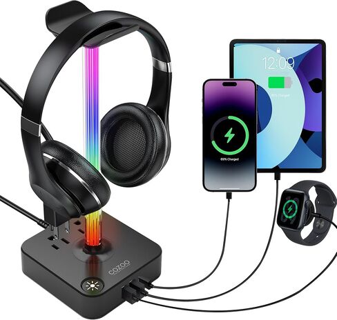 cozoo Headphone Stand with Charger for Desk, Gifts for Gamers Men, Black in Kuwait