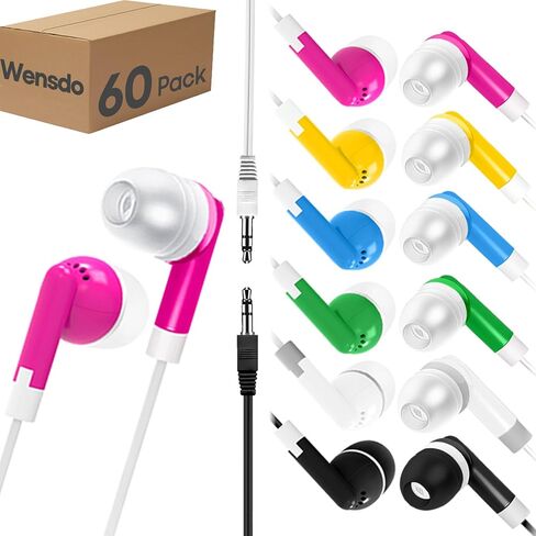 60 Pack Earbud Bulk Kids Headphone for Classroom School, Wholesale Class Room Students Wired Earphones with 3.5 mm Jack for Computers Chromebook Laptop PC (Mixed Colors) in Kuwait