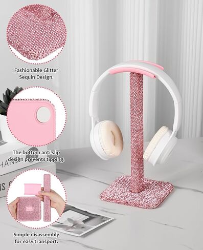 Pink Headphone Stand for Desk, Cute Rhinestone Bling Headset Holder in Kuwait