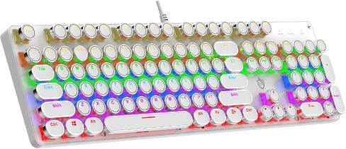 Typewriter Mechanical Gaming Keyboard with RGB Backlit Red Switches, 104 Keys Retro Round Keycap, Wired Typewriter Style Comfortable Typing Soud (Pink) in Saudi Arabia