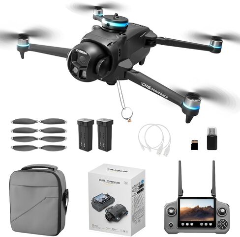 FPV Drone with 4K HD Camera, Obstacle Avoidance, One-Key Payload Drop Delivery Function, Fishing Drone with Screen on Controller, Foldable RC Quadcopter with Auto Return, 20 Mins Flight Time, Ideal for Outdoor Shooting Camping Fishing Gift Delivery Quadco in Kuwait