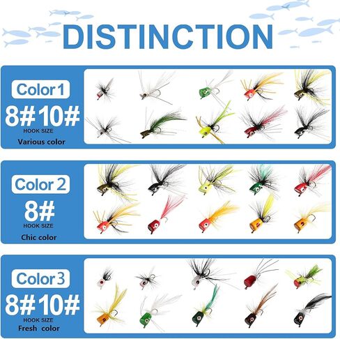 30 Pieces Fishing Lures Kit Bass Poppers Lures Colorful Fishing Bait with Hooks for Freshwater Panfish Assortment(Size 8 and 10,Fresh Colors) in Kuwait