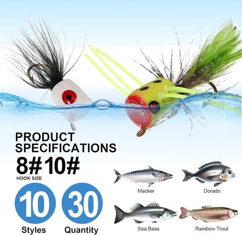 30 Pieces Fishing Lures Kit Bass Poppers Lures Colorful Fishing Bait with Hooks for Freshwater Panfish Assortment(Size 8 and 10,Fresh Colors) in Kuwait