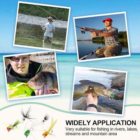 30 Pieces Fishing Lures Kit Bass Poppers Lures Colorful Fishing Bait with Hooks for Freshwater Panfish Assortment(Size 8 and 10,Fresh Colors) in Kuwait