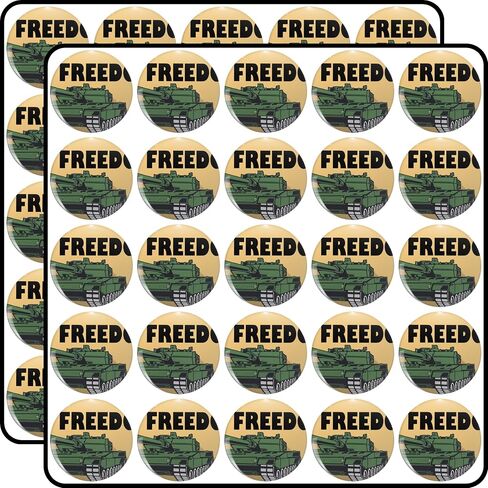 Military Tank Freedom Design Desert Tan Circle Gift 1 Inch 50-Pack Waterproof Vinyl Decals in Kuwait