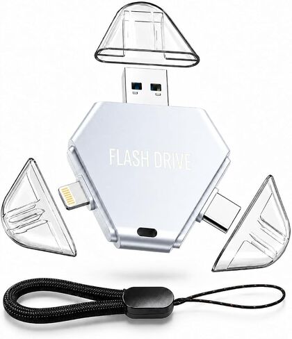 MFi Certified 64GB 3-in-1 Flash Drive for iPhone, Easy Photo, Video and File Backup Storage Stick, High-Speed External Thumb Drive for iOS, Android and PC, Available Space: ~58GB in Kuwait