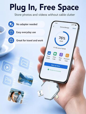 MFi Certified 64GB 3-in-1 Flash Drive for iPhone, Easy Photo, Video and File Backup Storage Stick, High-Speed External Thumb Drive for iOS, Android and PC, Available Space: ~58GB in Kuwait