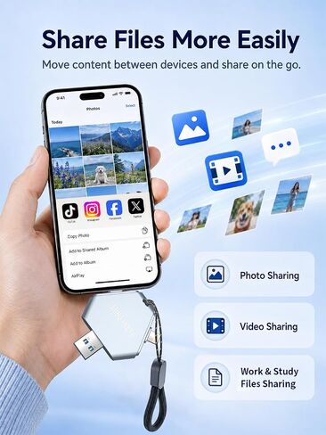 MFi Certified 64GB 3-in-1 Flash Drive for iPhone, Easy Photo, Video and File Backup Storage Stick, High-Speed External Thumb Drive for iOS, Android and PC, Available Space: ~58GB in Kuwait