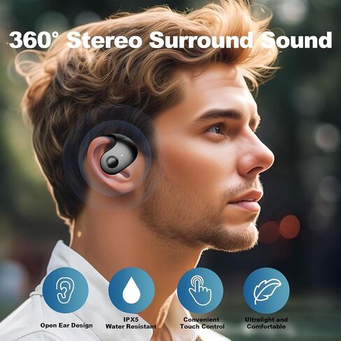NEW Ultra Bone Conduction Earphones Open Earbuds with Immersive Audio Clear Call,Wireless Bluetooth Ear buds Stable Fit,Robust Bass,Sweat-Proof Sport Open-Ear Headphones with Mic,48H Playtime (Black) in Kuwait