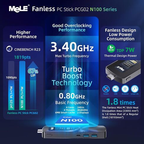 MeLE PCG02 Fanless Mini PC Stick N100 4GB LPDDR5 128GB Desktop Computer in Kuwait