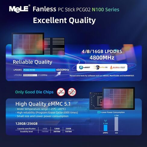 MeLE PCG02 Fanless Mini PC Stick N100 4GB LPDDR5 128GB Desktop Computer in Kuwait