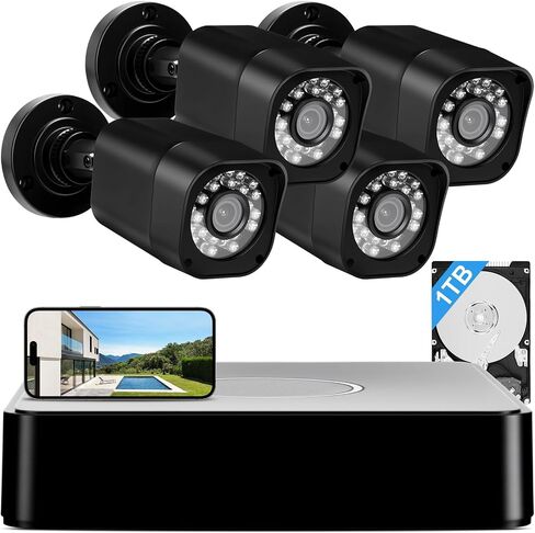 Wired Security Camera System, 8CH DVR with 1TB HDD, 4X 1080P Cam in Saudi Arabia