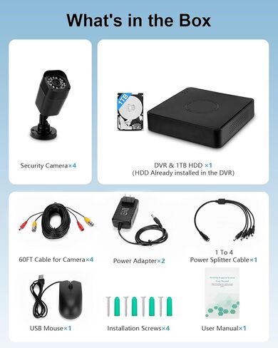 Wired Security Camera System, 8CH DVR with 1TB HDD, 4X 1080P Cam in Saudi Arabia