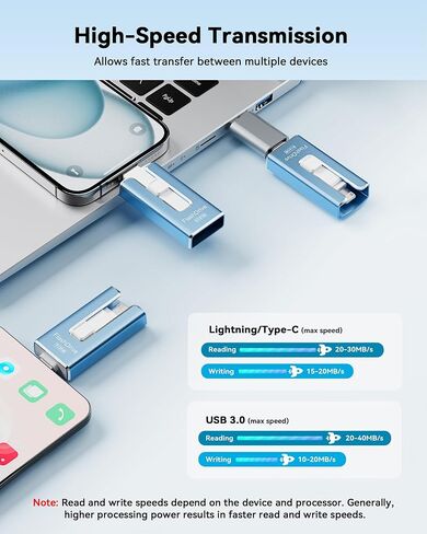 3 in 1 Type-C USB Memory Stick Thumb Drive for Photos Videos Storage (Sky Blue) in Kuwait
