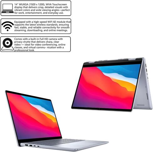 Dell Inspiron 14 7445 2-in-1 Laptop 14" WUXGA Comfortview Touch AMD 6-core Ryzen 5 8640HS (>i7-1355U) 32GB DDR5 2TB SSD Backlit for Designer Business Professional Work Win11Pro in Kuwait