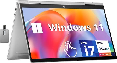 HP Envy x360 2-in-1 14" FHD Touchscreen Laptop, Intel i7-1355U, 16GB RAM, 1TB SSD, Backlit Keyboard, 5MP Camera, Fingerprint Reader, Intel Iris Xe Graphics, Wi-Fi 6E, Win 11, Silver, 32GB USB Card in Kuwait