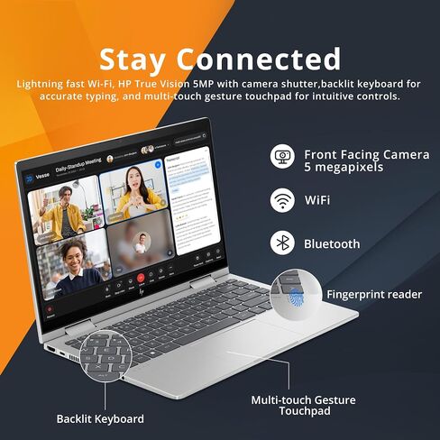 HP Envy x360 2-in-1 14" FHD Touchscreen Laptop, Intel i7-1355U, 16GB RAM, 1TB SSD, Backlit Keyboard, 5MP Camera, Fingerprint Reader, Intel Iris Xe Graphics, Wi-Fi 6E, Win 11, Silver, 32GB USB Card in Kuwait