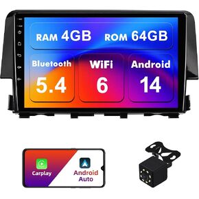 2+32G Android 12 Double Din Car Stereo for Honda Civic 2016-2020 with 9 Inch Touchscreen Radio Built-in Wireless Carplay/Android Auto/GPS/Bluetooth/FM/AUX-in/Steering Wheel Controls/Backup Camera in Kuwait