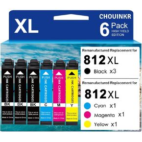 Remanufactured Ink Cartridge Replacement for Epson 812XL Ink Cartridges 812 with Workforce Pro WF-7310 WF-7820WF-7840 EC-C7000 Printer (3 Black Cyan Magenta Yellow) in Kuwait