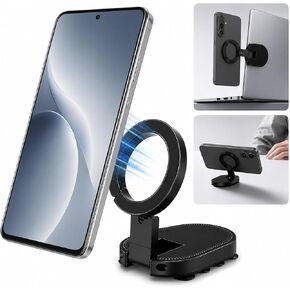 3-in-1 Magnetic Phone Holder, Foldable Suction Cup Phone Mount Stand with 360° Rotation, Portable Magnetic Cell Phone Stand for Car Dashboard, Desk, Kitchen, Gym, Office in Kuwait
