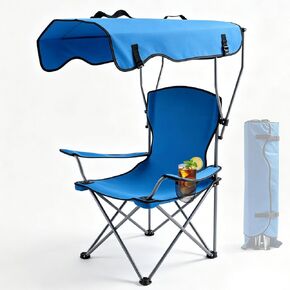 Portable Camping Chair with Adjustable Canopy, Outdoor Folding Chair with Cup Holder & Sun Shade for Beach, Camping, Sports in Kuwait