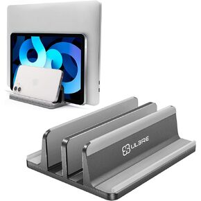 Vertical Laptop Stand [2021 ver.],ULBRE Double Adjustable 4 Slot Desktop MacBook Stand Holder Dock Compatible with All MacBook Chromebook Surface Dell iPad Pro Up to 17.5 Inches (Gray) in Kuwait